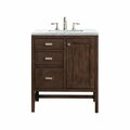James Martin Vanities Addison 30in Single Vanity, Mid-Century Acacia w/ 3 CM Arctic Fall Solid Surface Top E444-V30-MCA-3AF